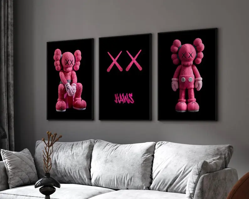 Pink Diamond Hypebeast Figure Poster, Set of 3,Hypebeast Figure,kaws graffiti,Printable Minimalist Hypebeast Decor