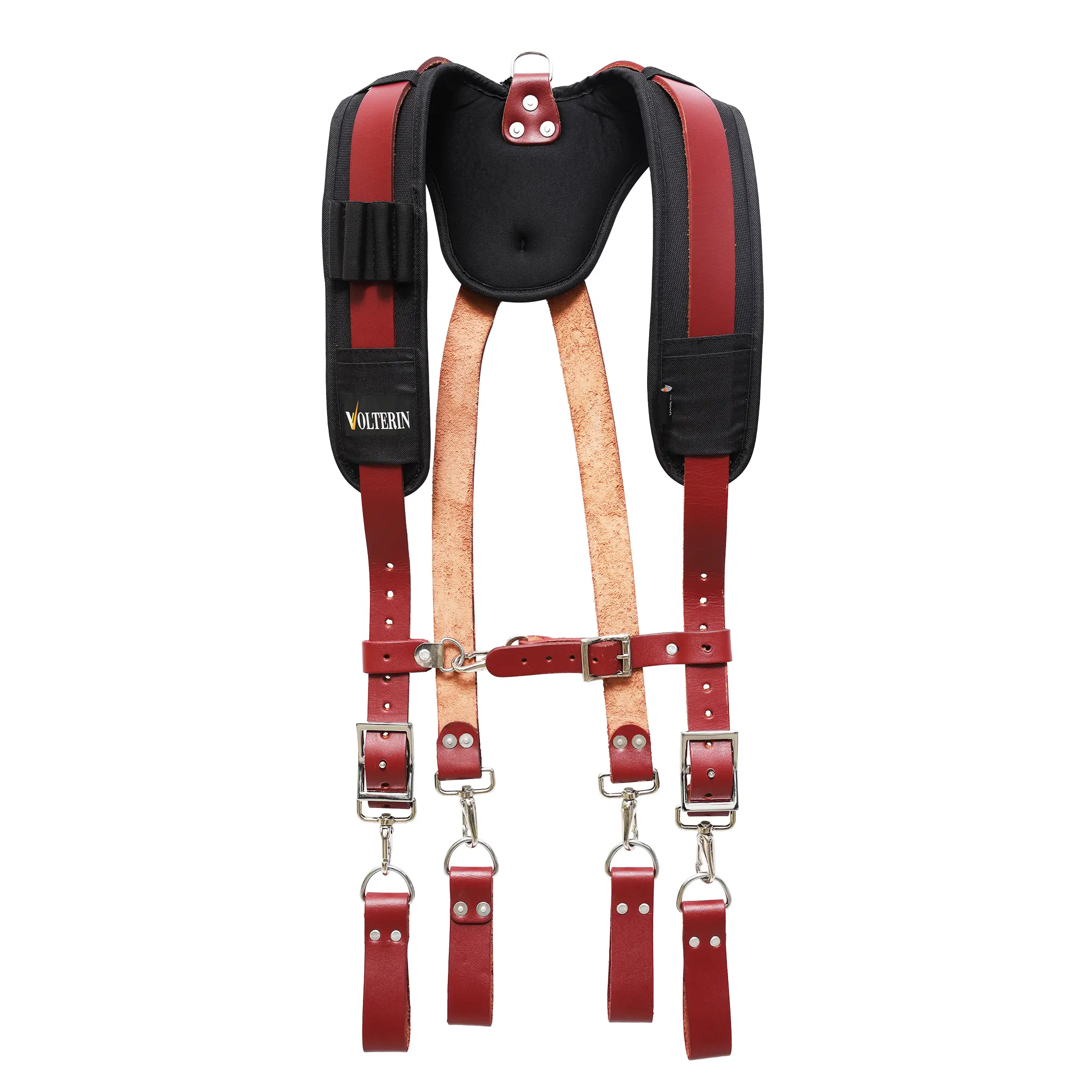 Leather Tool Belt Suspender With Pockets | Adjustable And Heavy Duty Construction Belts For Men | Leather Work Suspenders - Maroon work belt tool belt leather tool bag tools Padded Reflective Safety Vest