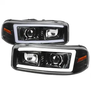 2000-2006 GMC Sierra/Denali/Yukon LED Strip Projector Headlights (Glossy Black Housing/Clear Lens)
