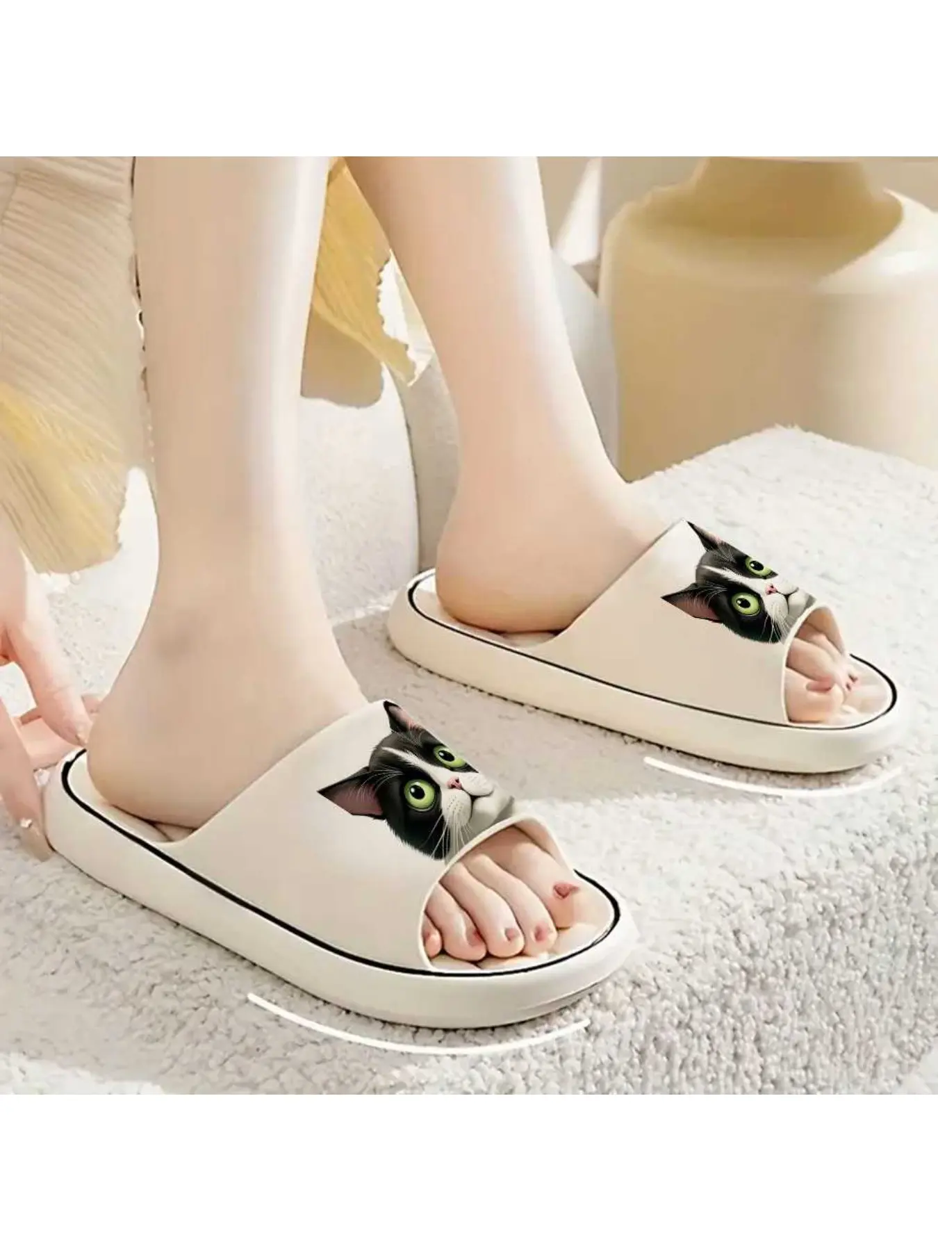 1pc Tuxedo Cat Slippers - Lightweight EVA Indoor with Tuxedo Cat Face, Slip- Sole & Cushioned Sole Suitable for All Seasons, Hand Washable for Home Use, Cozy for All-Day Wear (No to), Women Shoes