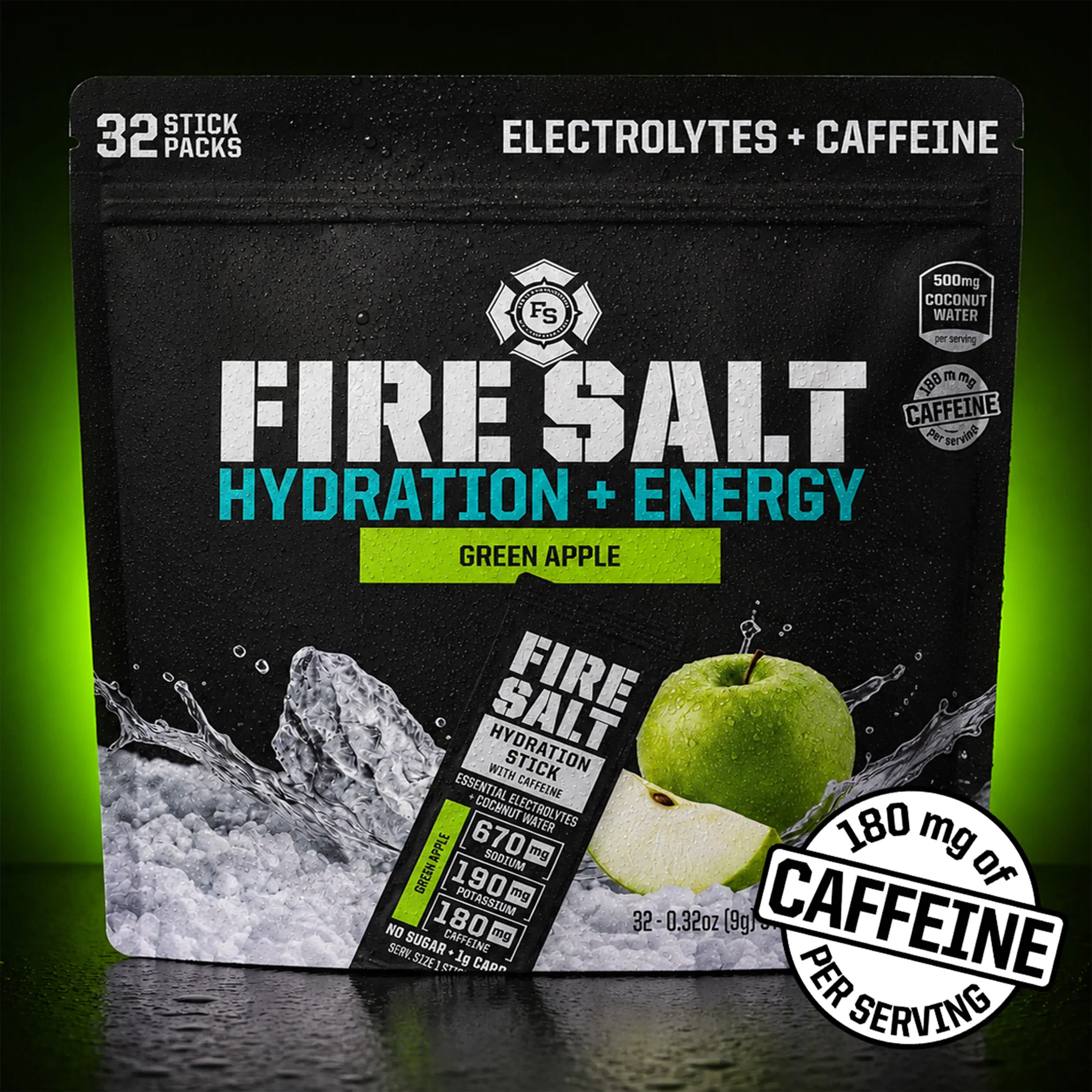 Fire Salt Electrolyte Powder Packets 32-Pack – Zero Sugar Hydration Drink Mix with Coconut Water & 3X Electrolytes – Workout, Recovery, Sauna, Endurance & Outdoors – Keto Friendly, Natural Ingredients, No Artificial Sweeteners