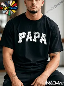 Men's Distressed Varsity PAPA T-Shirt - 100% Cotton Retro Suitable for Papa Grandpa Gift, Soft Breathable Fabric, Classic Papa Quote Tee for Father's Day, Birthday Present, Casual Wear & BBQ Parties, Machine Washable Regular Fit