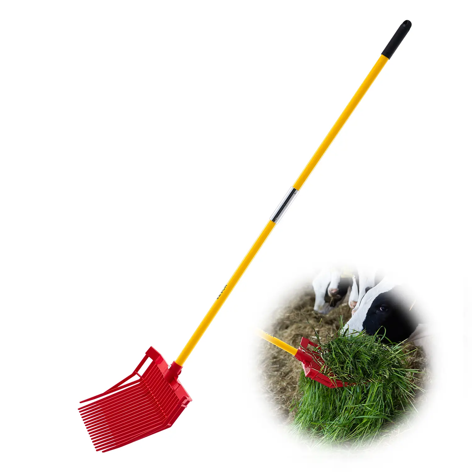 【Summerfinds】VEVOR Durable Plastic Pitchfork - 18 Angled Teeth, 61 in Fiberglass Handle, Easy Assembly, Secure Fit, Easy Control, Minimal Spillage, Grip Hay/Straw, for Horse Stall Mucking, Mulching Hoes & Rakes, Durable Gardening Tools, Minimizes Spillage