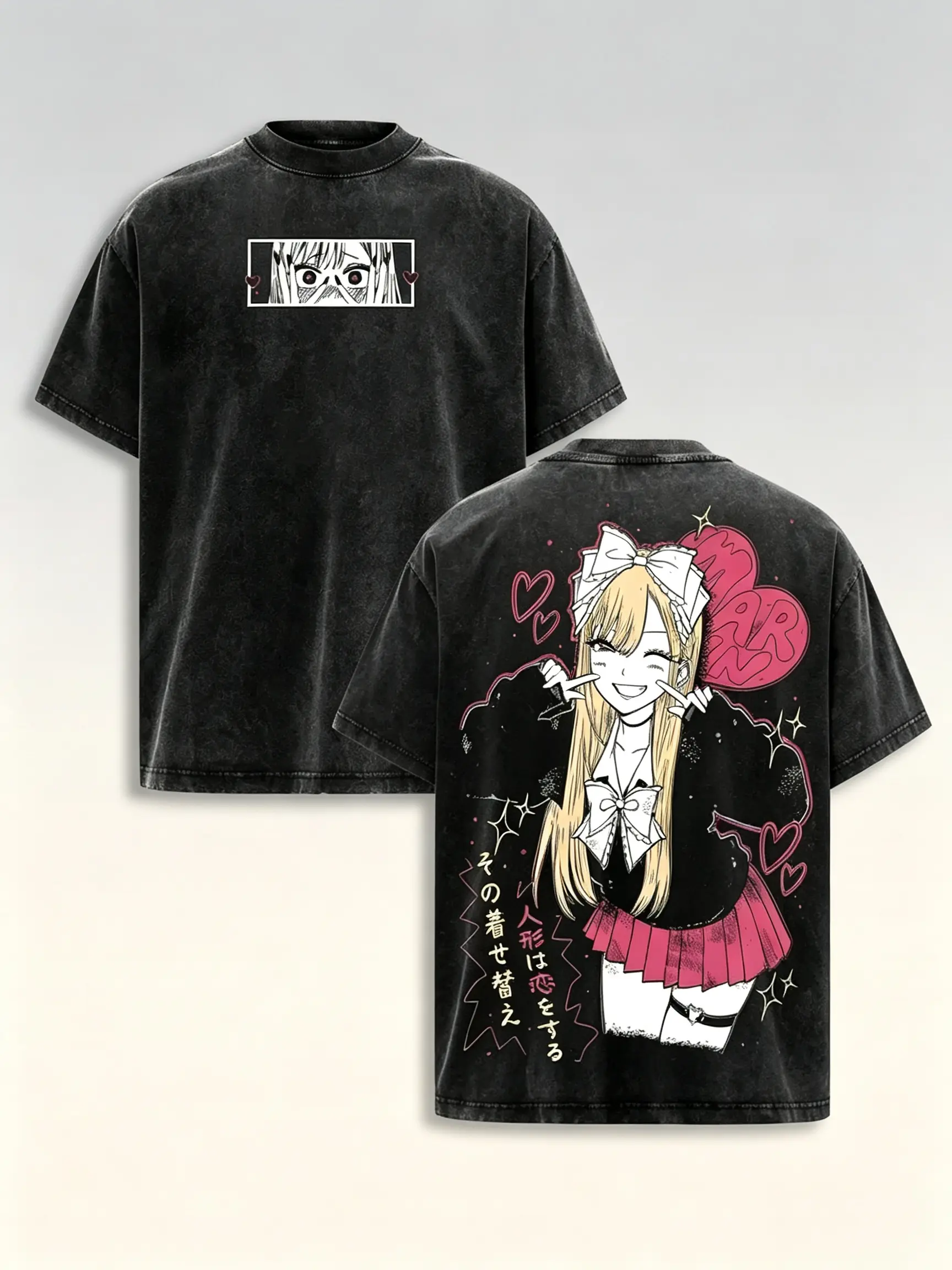Vintage Washed Graphic T-Shirt - My Dress Up Darling Marin Kitagawa Oversized Top in Heavy Cotton, Unisex Seamless Anime Streetwear, Tshirt, Apparel, Shortsleeve, Breathable, Printed, Fit, Retro，oversized t-shirt，crewneck tee，short sleeve，gift shirt ，