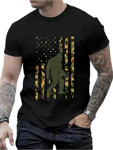100% Cotton t-shirtCamo Big Foot Sasquatch - Vintage Bigfoot American Flag T-Shirt mens t shirt，black，women，funny，misfits，men，journey