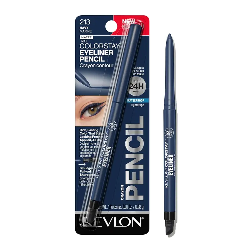 REVLON ColorStay Pencil Waterproof Eyeliner 213 Navy 0.01 oz Full Coverage Smudge-Proof Eye Makeup with Built-In Sharpener for All Skin Types