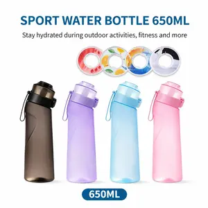 650ML Flavor Water Bottle with 3 Flavor Capsules, Gym Fitness Water Jug, Air Fill Straw Bottle, Casual Style, Sports Drinkware, Leakproof Water Bottle, Sports Drinking Bottle