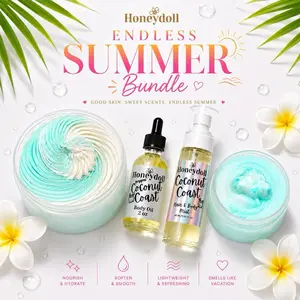 Honeydoll Endless Summer Collection Mini Bundle - Creamy Mango - Coconut Coast - Vanilla Cream Pineapple - Passionfruit Sunrise - pick your scent - body butter - sugar scrub - body mist - body oil