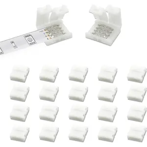20 count 4 Pin Led Light Connectors, 10mm Wide Led Connectors Unwired Gapless Solderless Adapter Clips for SMD 5050 RGB Multicolor Strip Lights, Strip Connectors for DIY
