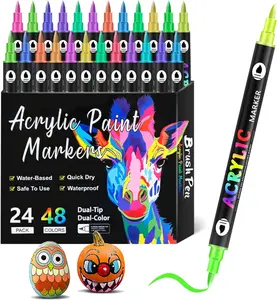 Dual-Tip Acrylic Paint Markers - Waterproof, Quick Dry, Non-Toxic Art Pens for Rock, Glass, Wood, Fabric & All Surfaces
