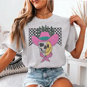 Checkered Half Dead Desert Cowboy Tee, vintage crewneck sweatshirts, western outfit women, cowgirl outfits, western clothing stuff tops, country concert outfits, western style clothes