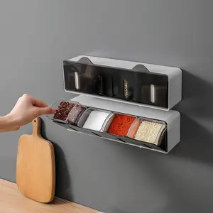 Wall Mounted Seasoning Box Sealed Moisture Proof Kitchen Salt Sugar Storage Container Home Use, Durable Plastic Material, Easy to Clean