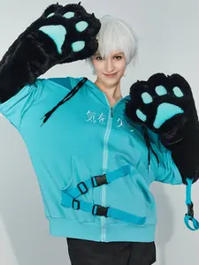 Micotaku Black Blue Dizzy Kitten Furry Paw Zip-up Hoodie Micotaku Black Blue Dizzy Kitten Furry Paw Zip-up Hoodie