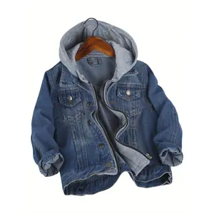 Kid boys jean jacket hooded casual zipper outerwear coat 100cm-150cm