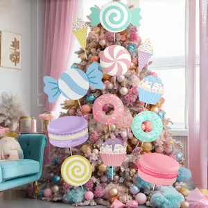12Pcs macaron colored Christmas decoration picks, cute dopamine colored Christmas tree decoration picks, props for creating a festive atmosphere, Christmas scene decoration ornaments, Candyland Theme
