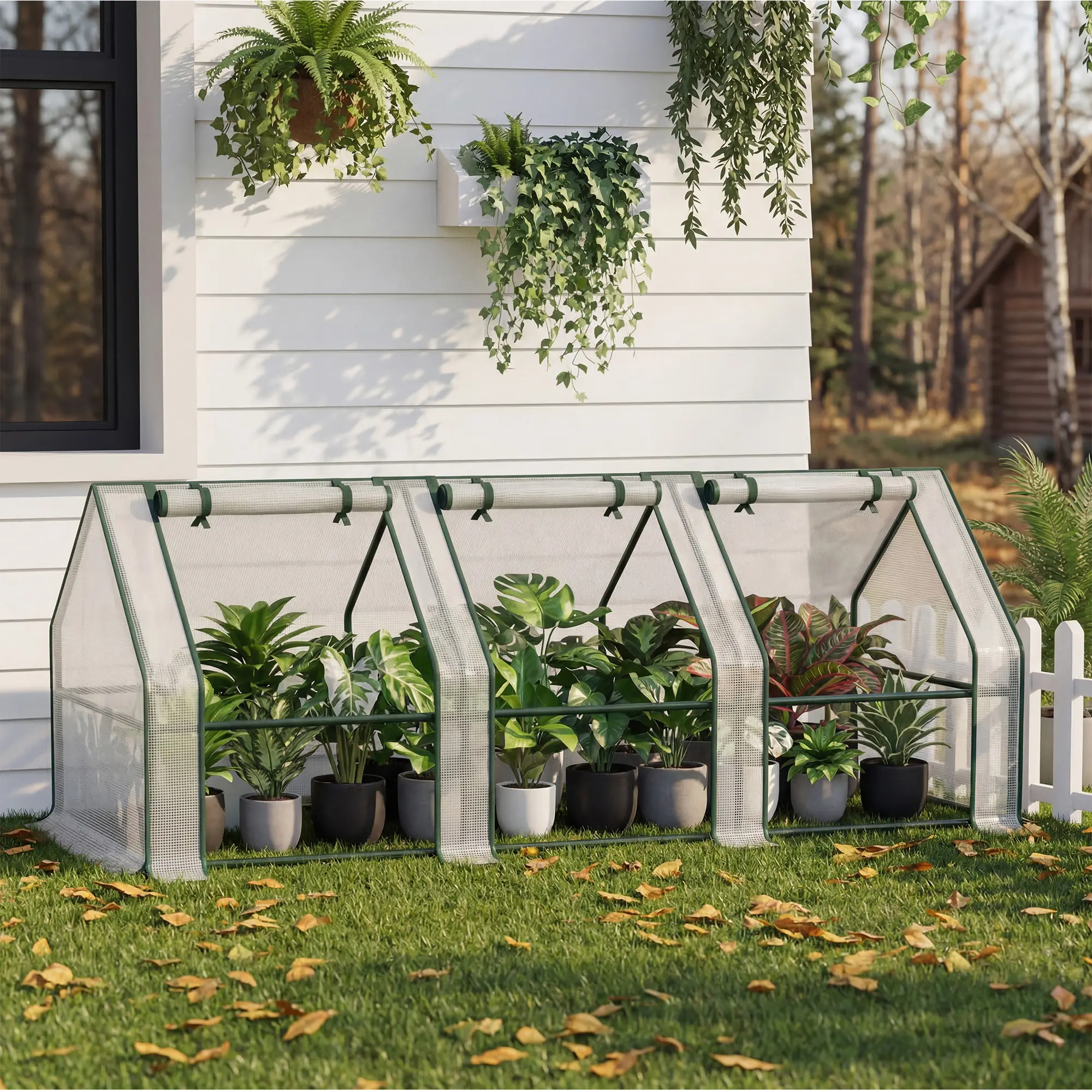 Bamworld Heavy Duty Greenhouse, 106x36x34-Inch Outdoor Portable Mini Greenhouse with Fully Openable Zipper Door Cover, Reinforced U-Shaped Ground Stakes Frame for Exterior Plants