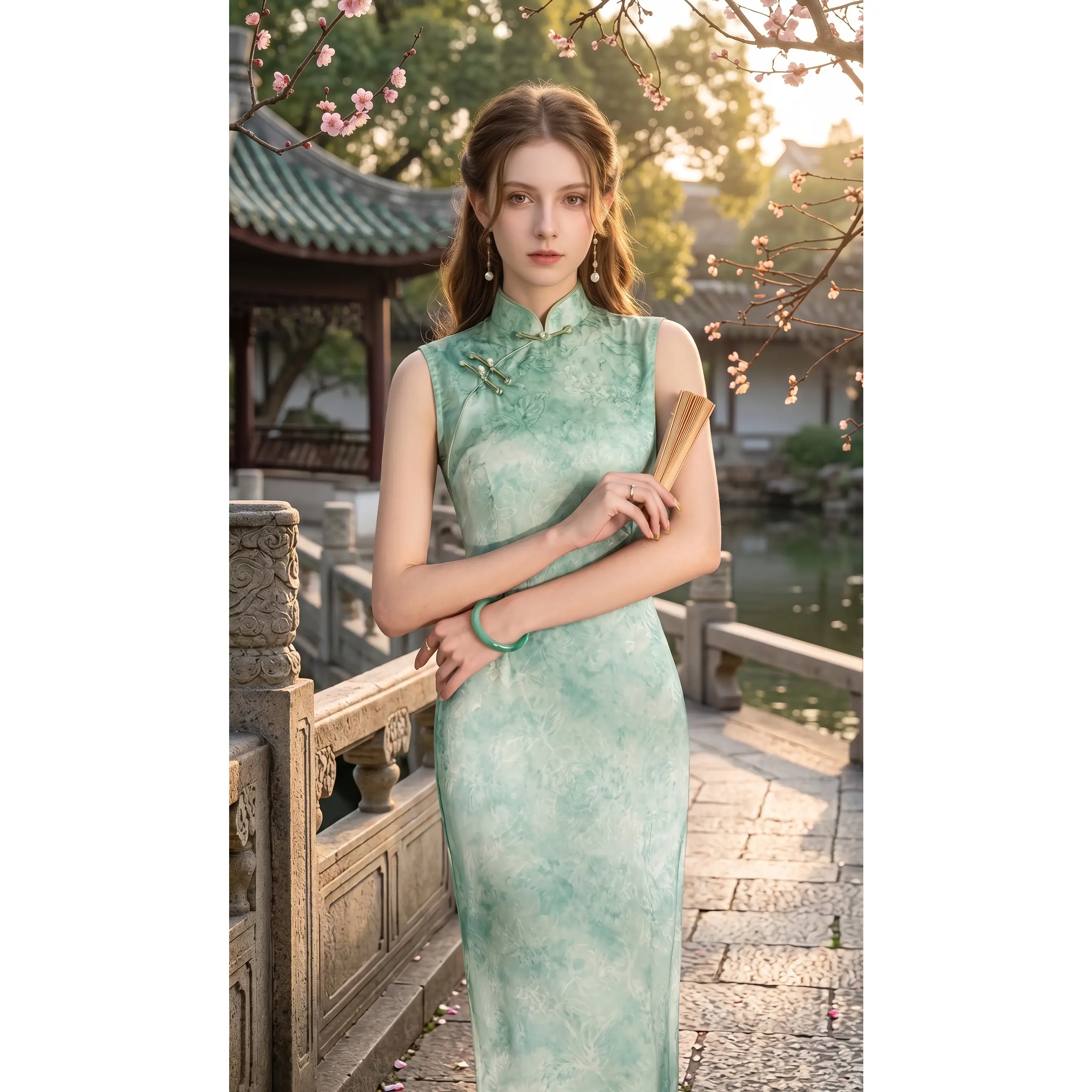 Neo-Oriental Mint Jade Qipao - Elegant Sleeveless Cheongsam Dress | New Chinese Style Modern Occasion Wear