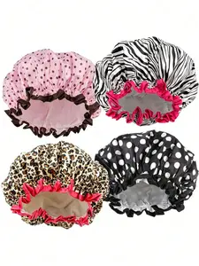 4 Pieces Shower Cap For Women, Elastic And Reusable, Hair Bath Caps, Double Waterproof Layers Bathing Hat.Accessories Women.Travel Accessories.