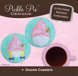 Gnome Coasters In the Hoop Machine Embroidery Design CD