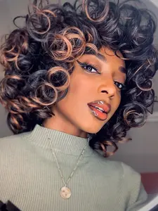Curly Wig with Bangs for Black Women Short Kinky Curly  Wigs for Women Big Curly Afro Soft Wig for Daily Use Snug Fit Wig
