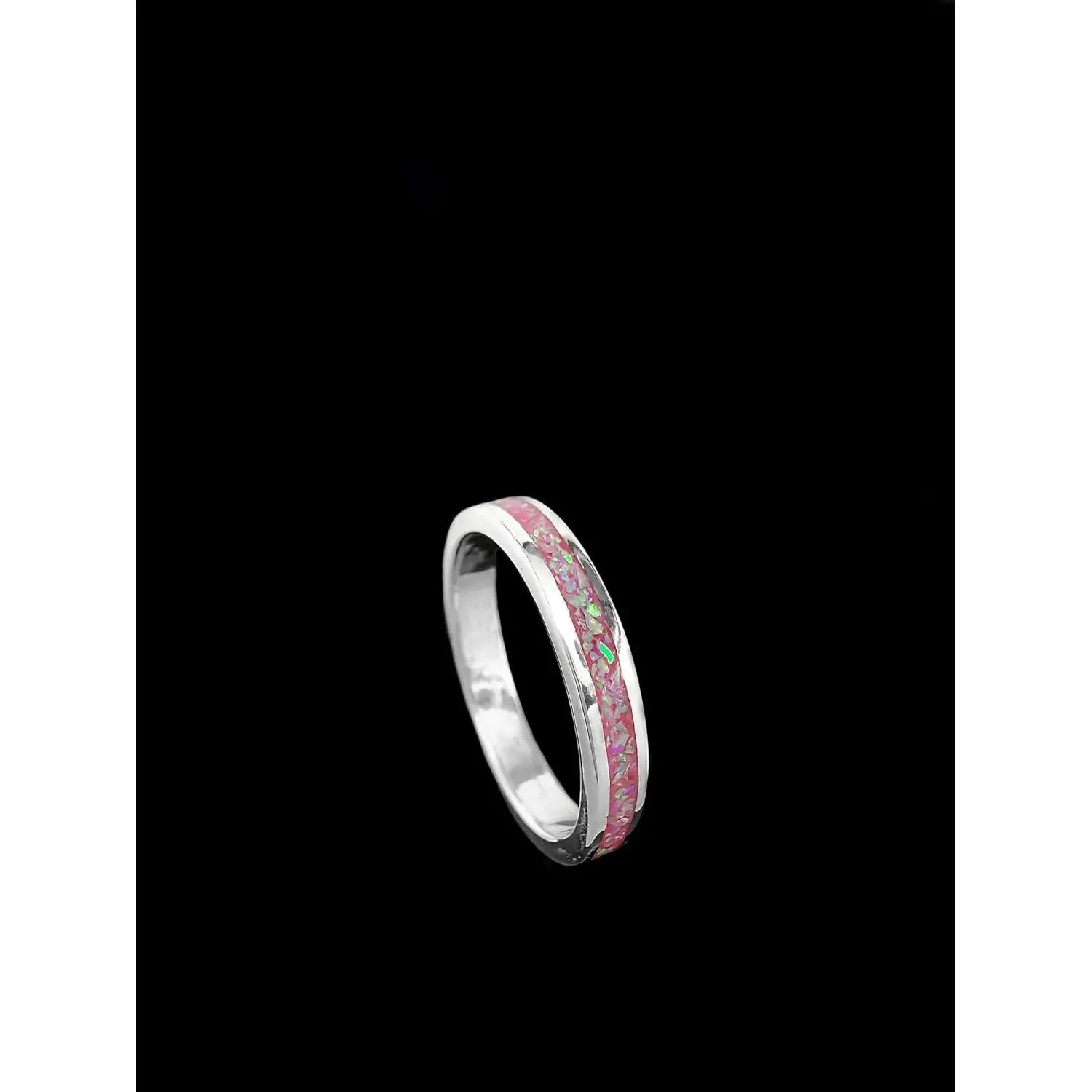 Size 9-925 Sterling Silver Pink Opal Infinity Ring, Single Inlay Band Design, Handmade Opal Band, Handcrafted Birthstone Jewelry