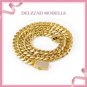 Delzzad Hip Hop Cuban Necklace Cuban Link Bracelet Synthetic Moissanite 14K Gold-plated Unisex Jewelry Golden Shine for Everyday & Special Occasions Perfect Birthday Christmas Gift