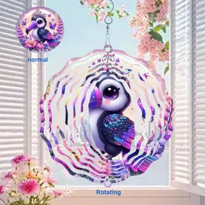 Vibrant 2D Flat Metal Toucan and Butterfly Wind Spinner for Garden Patio Yard Decor 25.4cm Stained Glass Style Weatherproof Fade Resistant Outdoor Indoor