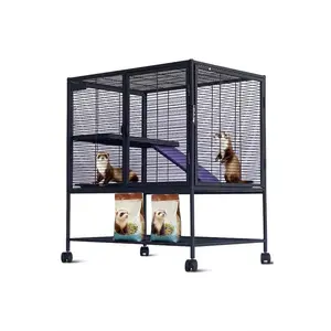 34"H Multi-Level Metal Small Animal Cage, 30"L x 20"W x 36"H Large Ferret Cage with Ramp & Removable Tray, Extra Storage Stand for Chinchilla, Rabbit or Hamster