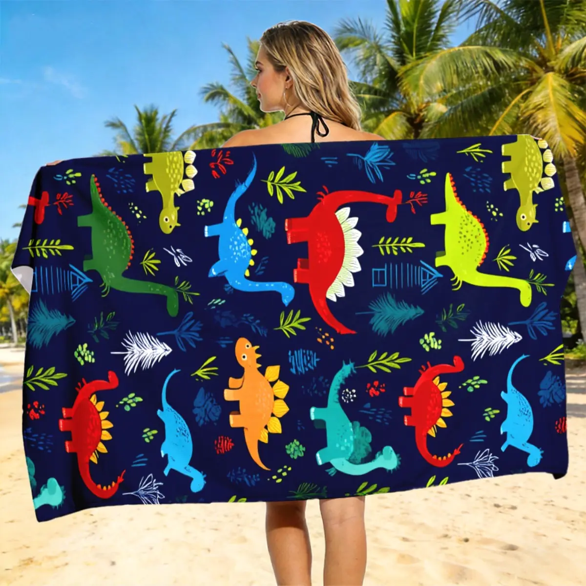 1pc with Dinosaur Pattern Portable Lightweight Polyester Beach Towel Unisex for Men Women Quick Dry Soft Absorbent Good for Beach Camping Swimming Diving Surfing Travel Must Have Easter Gift Summer Gift Birthday Gift