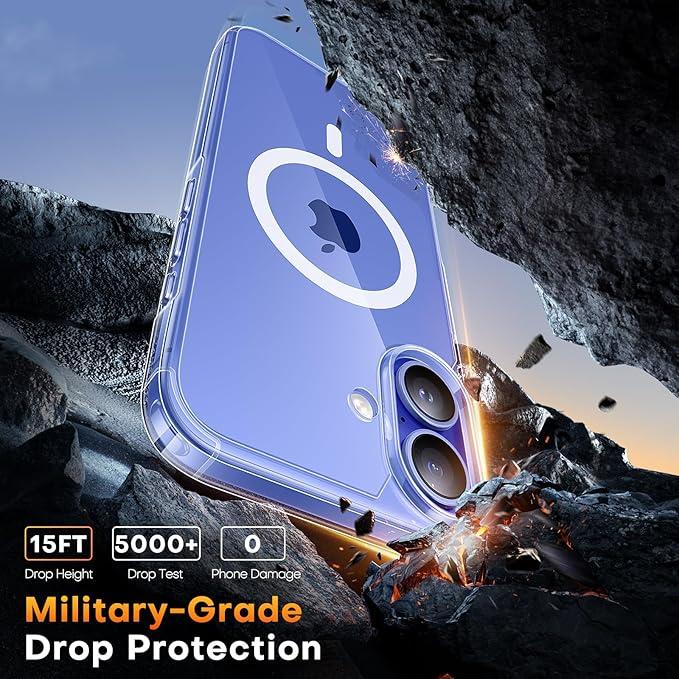 Entronix Case for iPhone 16, Plus, Pro Max, Clear Magnetic Cover, Camera Lens & Tempered Glass Screen Protector, Accessories Shockproof