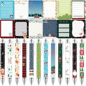 24 count Christmas Sticky Notes with Pens Xmas Gifts Self Adhesive Notepad Cute Memo Notes Pads Black Ink Ballpoint Pen Holiday Office School Students Teacher