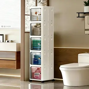 Mobile Magnetic Door Storage Cabinet Foldable Slim Narrow Gap Universal Wheels Multilayer Dustproof Organizer For Bathroom Kitchen Toilet Bedroom
