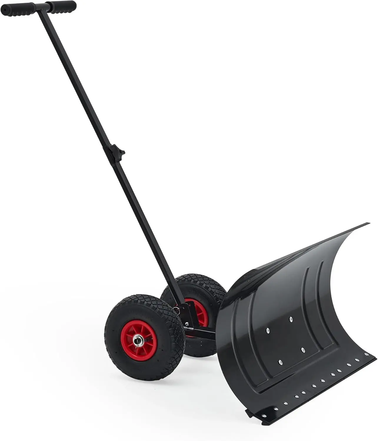 29-Inch Heavy Duty Metal Blade Push Snow Plow Shovel, Ergonomic Handle, 5-Hole Adjustable Design (42.12in,45.67in Comfortable for Different Heights), Adjustable Blade Angle, Wheels, Easy to Install for Driveway, Hotels Snow Removal