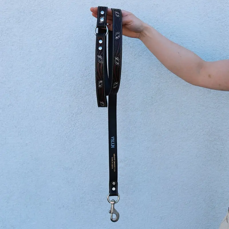 Clairmonte Dog Leash In Black  with Decorative Elements and Clip Attachment