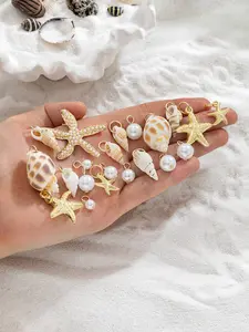 21 Pieces Beach Style Metal Starfish Imitation Pearl Shell Conch Pendant DIY Craft Supplies, Boho Jewelry Making Accessories for All Seasons, Beads Charms Accessories