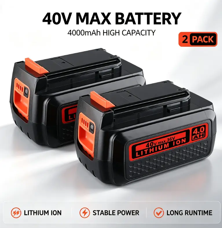 2-Pack 40V 4.0Ah High-Capacity Lithium Ion Batteries for Black+Decker LBXR36, LBXR2036, LBX1540, LST540, LCS1240, LST136W Cordless Home Improvement Tools - Durable Shell, Full Safety Guard, Premium Cells