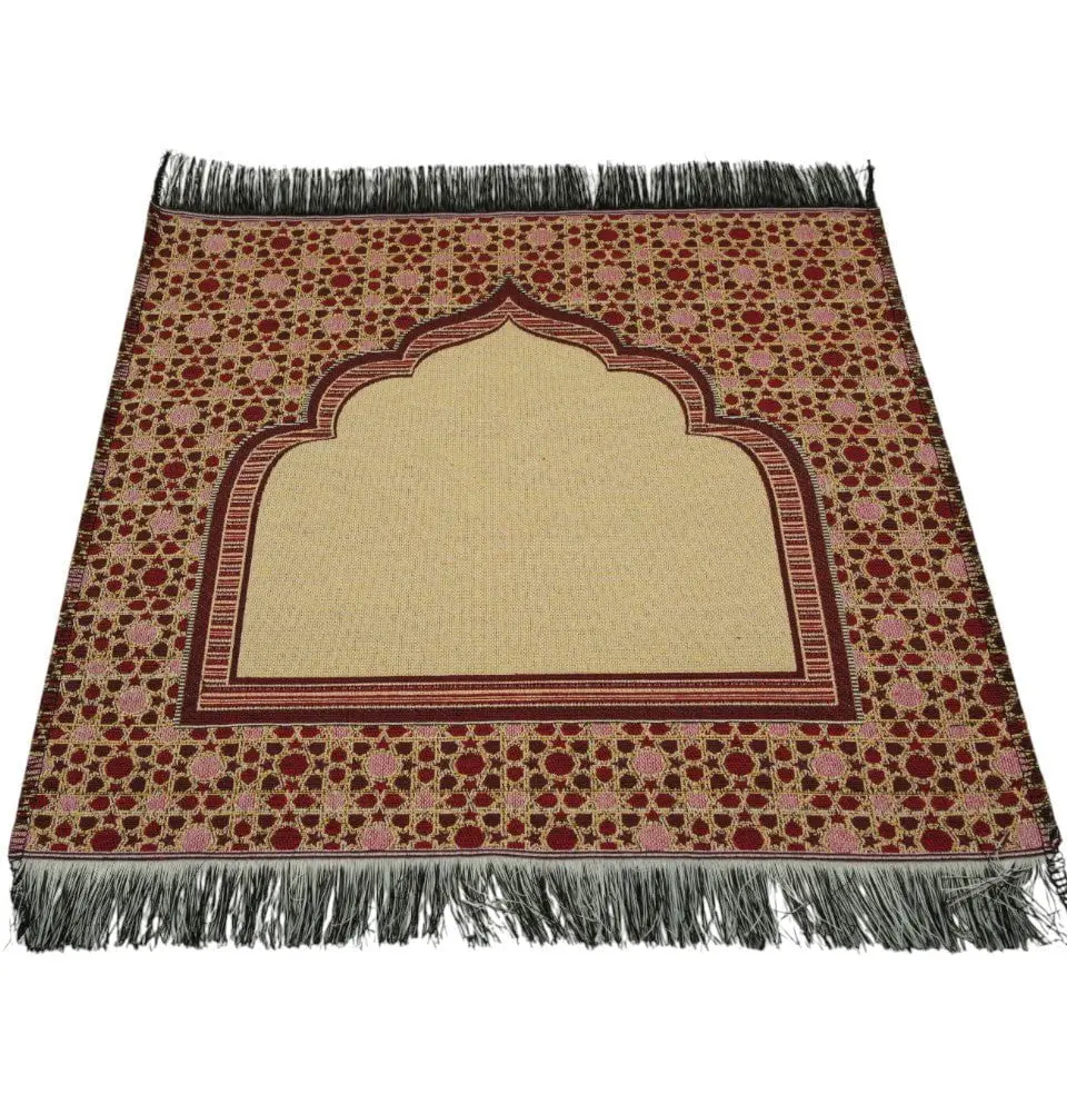 Mini Cotton Woven Travel Prayer Mat - Mihrab Red