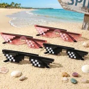 4 Pairs Mosaic Pixel Sunglasses - Cool 8-Bit Thug Life Meme Glasses for Party Favors - Funny Photo Props for Adults & Kids