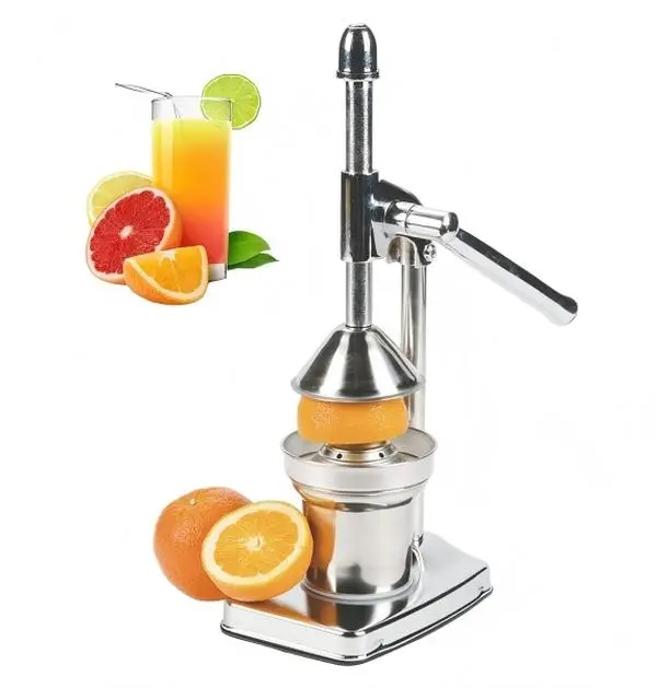 Heavy Duty Cast Iron & Stainless Steel Manual Fruit Citrus Juicer - Hand Press Kitchen Countertop Commercial Grade Squeezer for Orange, Lemon, Silver