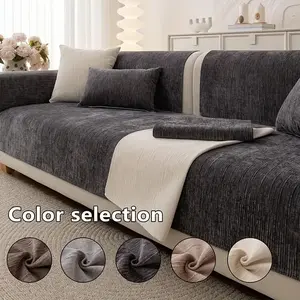 1PC Solid Color Chenille Sofa Cover, Non-Slip soft Couch Cover, Thick Pet-Friendly Anti-Scratch Sofa Mat, Soft Sofa Protector, Machine Washable Modern Slipcover for Living Room, Fits Sectional, Loveseat & 3-Seater Sofa, Minimalist Multi-Color Decor