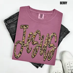 Cheetah Jesus Script Comfort Colors T-Shirt 'NLB'
