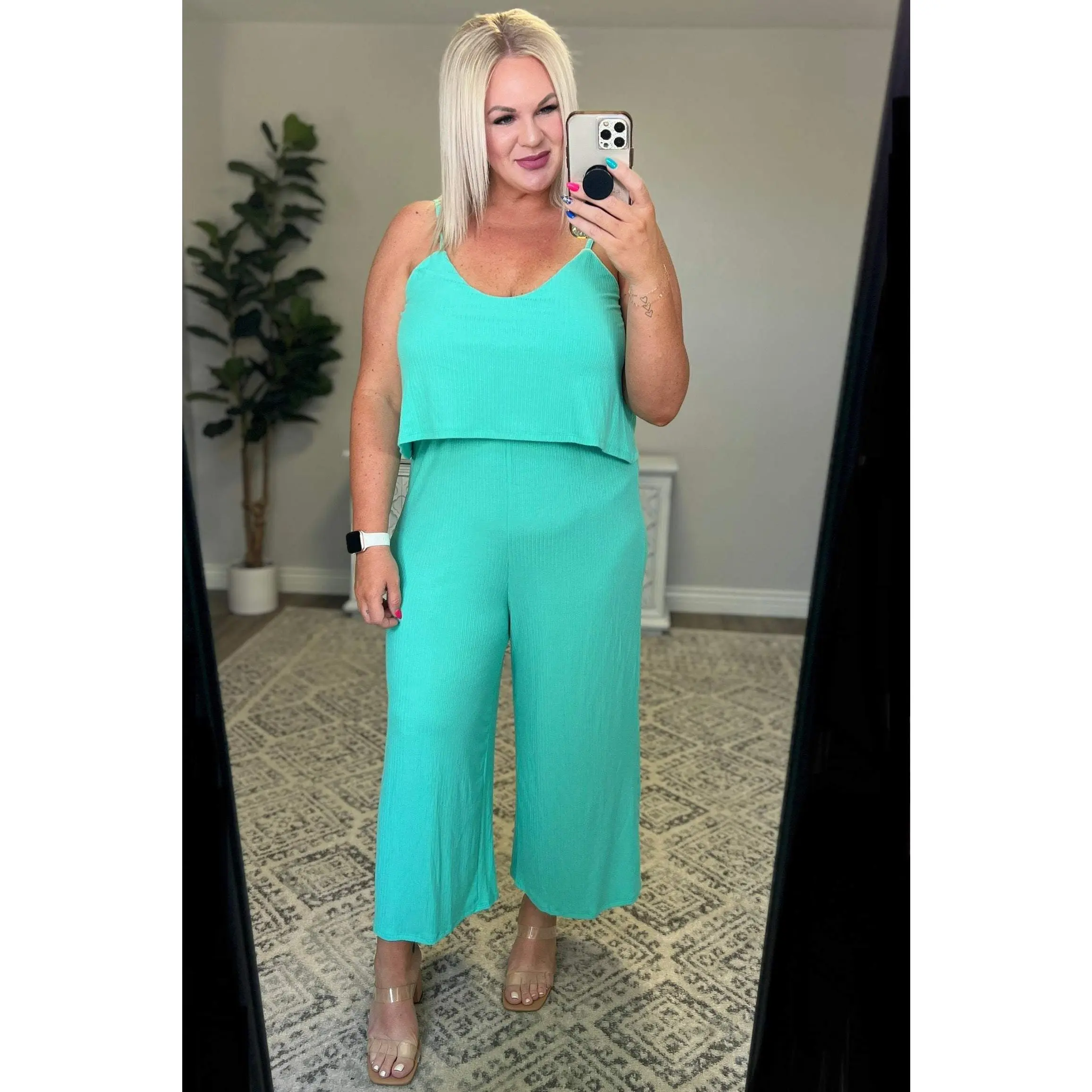 Ribbed Double Layer Jumpsuit in Mint