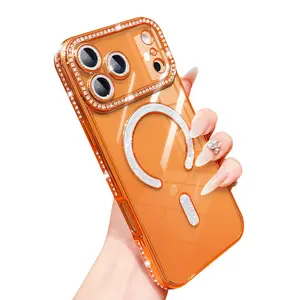 Magnetic Glitter Diamond for iPhone 17 Pro Max 16 15 14 13 12 11 Case[Compatible with MagSafe]Sparkle Rhinestone Camera Lens Protector,  Clear Slim Military Drop Shockproof Cover