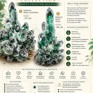 Emerald Frost Cathedral Collection Natural Green Phantom Quartz Collector Specimens - Natural Crystal Decoration, Table Desk Ornament for Home crystals original