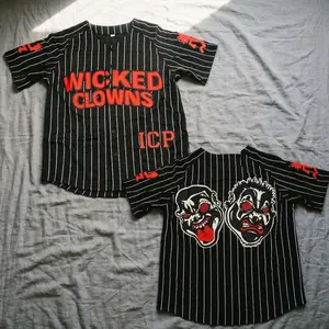 ICP Black Pinstrip Wicked Clowns Baseball Jersey, Unisex T-Shirt, Trendy Streetwear Top, BoyFriend & Friend Birthday Gift