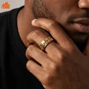 Men's Roman Numeral Titanium Steel Ring with Rotatable Stress-Relief Spinner Chain, Hip Hop Style Anniversary Jewelry Gift