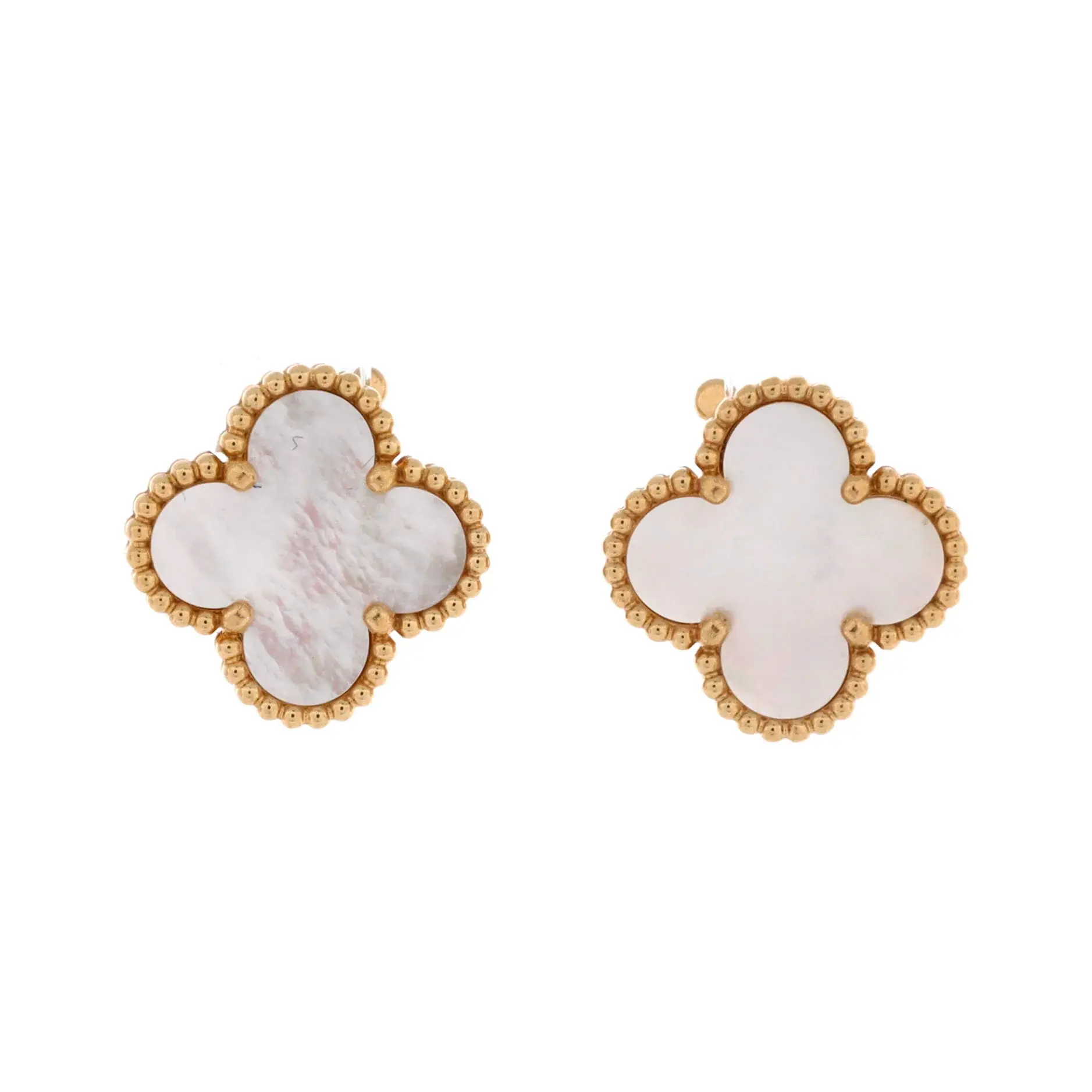 Pre-owned Van Cleef & Arpels Vintage Alhambra Earrings 18K Yellow Gold and Mother of Pearl by Rebag