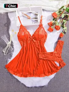 Loungewear set Women's Sexy Lingerie Set, Mesh Robe with Straps, Ideal for Home & Hotel, Perfect Valentine's Gift, Elegant Sheer Print Design, Nightwear