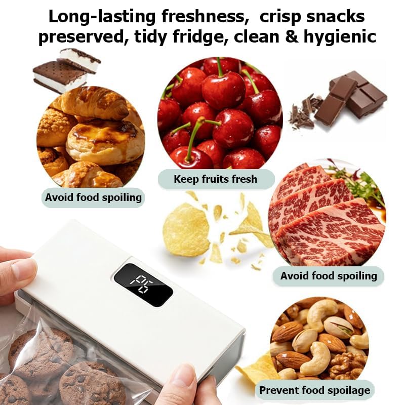 Compact Portable Food Sealer - USB-C Plastic Bag Sealer with LED Display, 8 Adjustable Gears, Magnetic Back, Automatic Sealing for Chips, Mylar Bags, Travel Home Preservation