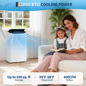 12,000 BTU Portable Air Conditioner Cools 550 Sq Ft 5-in-1 AC with Dehumidifier Fan Sleep Mode Remote for Home Office White
